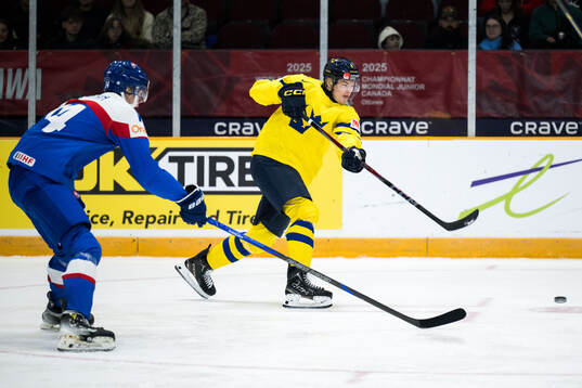 Rasmus Bergqvist of Sweden scores 1-1