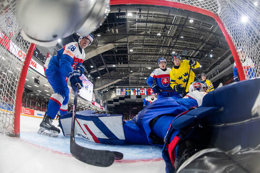 Tomas Kralovic of Slovakia saves a puck