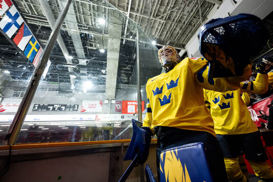 Goaltender Melker Thelin of Sweden