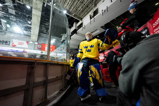 Goaltender Melker Thelin of Sweden
