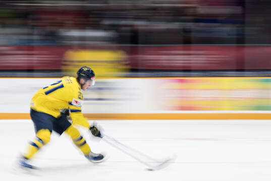 Herman Träff of Sweden ahead ofof the 2025 IIHF World