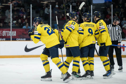 Anton Wahlberg of Sweden celebrates scoring 6-0
