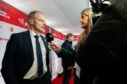 Head coach Magnus Hävelid of Sweden is interviewed