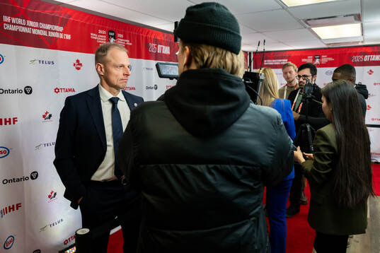 Head coach Magnus Hävelid of Sweden is interviewed