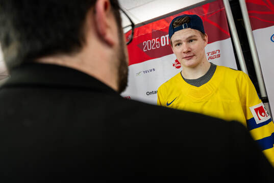 Rasmus Bergqvist of Sweden is interviewed