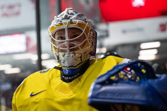 Goaltender Melker Thelin of Sweden
