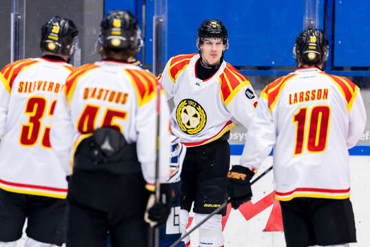 Brynäs Oskar Lindblom jublar med lagkamrater