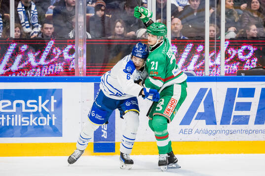 Leksands Alexander Lundqvist och Joonas Lyytinen jublar