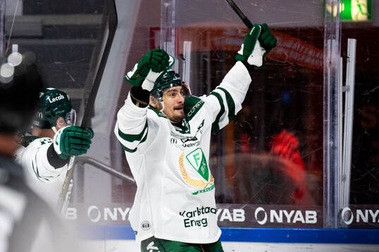 Färjestads David Tomasek jublar