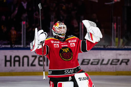 Luleås målvakt Matteus Ward jublar