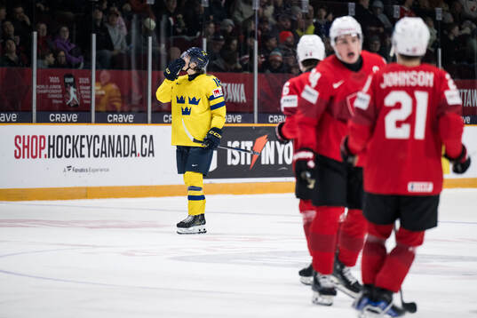 Victor Eklund of Sweden looks dejected