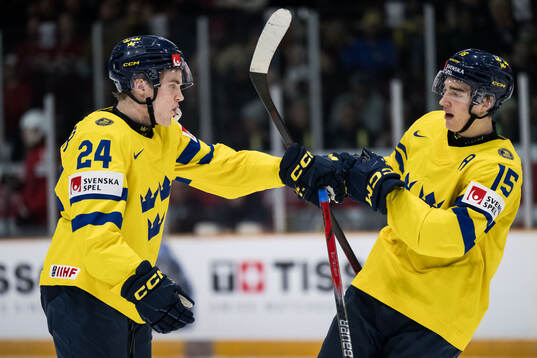 Tom Willander of Sweden celebrates with David Edstrom