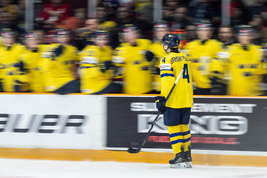 Axel Sandin-Pellikka of Sweden celebrates with team mates