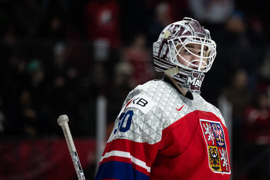 Goaltender Michael Hrabal of Czech Republic