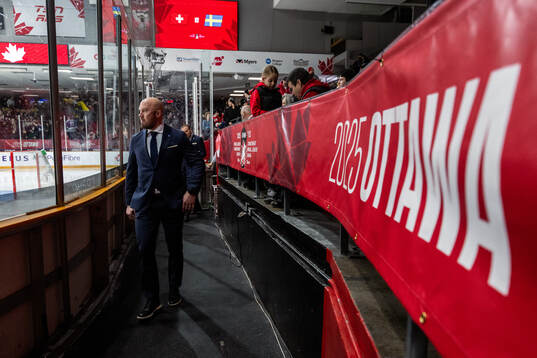 Assistant coach Nicklas Grossmann of Sweden