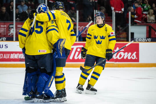 Goaltender Melker Thelin, Viggo Gustafsson and Axel