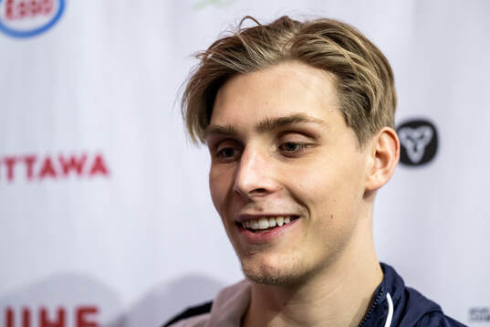 Noel Nordh of Sweden is interviewed at a practice session