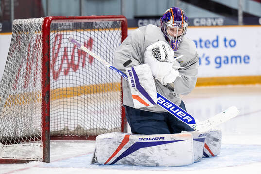 Goaltender Melvin Strahl of Sweden