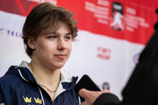 Isac Hedqvist of Sweden is interviewed