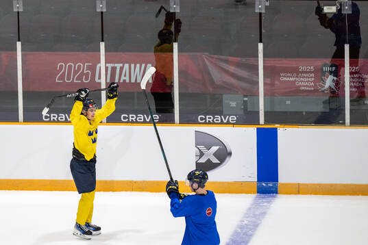 Felix Unger Sörum of Sweden celebrates at a practice