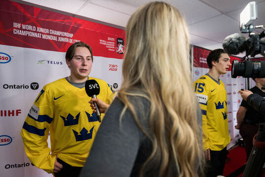 David Granberg and David Edstrom of Sweden in mixed zone