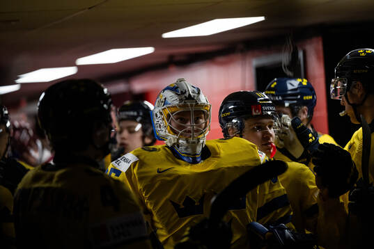 Goaltender Melker Thelin of Sweden