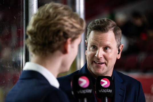 Goaltender Melvin Strahl of Sweden and Niklas Jihde of