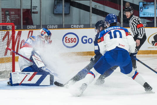 Goaltender Samuel Urban of Slovakia against Julius