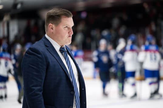 Head coach Lauri Mikkola of Finland afterthe 2025 IIHF