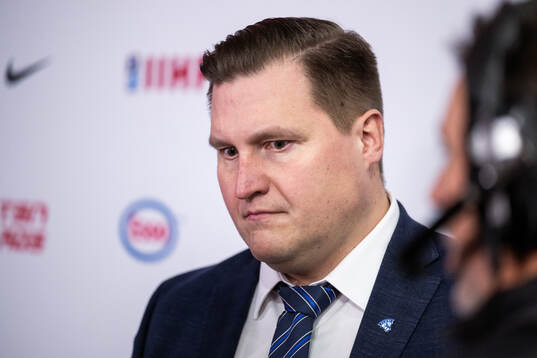 Head coach Lauri Mikkola of Finland is interviewed