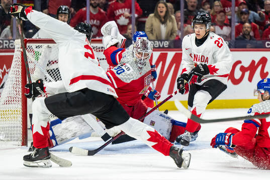 Goaltender Michael Hrabal of Czech Republic and Easton