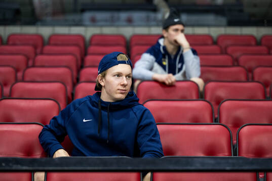 Otto Stenberg and Herman Träff of Sweden watch a practice