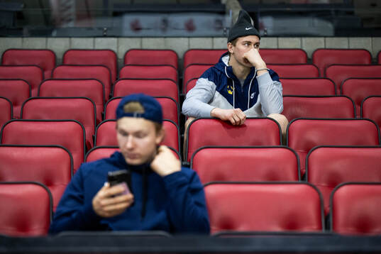Otto Stenberg and Herman Träff of Sweden watch a practice