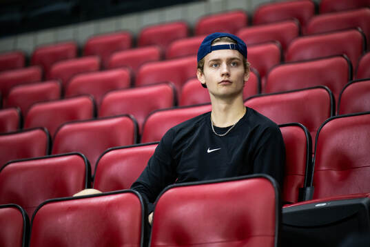 Goaltender Melvin Strahl of Sweden watches a practice