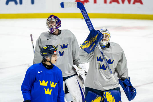 Goaltender Melker Thelin and goaltender Marcus Gidlöf and