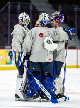 Goaltender Marcus Gidlöf, goaltender coach Viktor Alm,