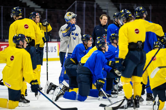 Goaltender Melker Thelin of Sweden at a practice session