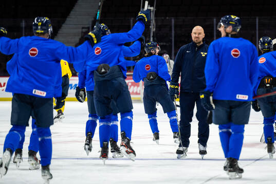 Victor Eklund of Sweden celebrates at a practice session