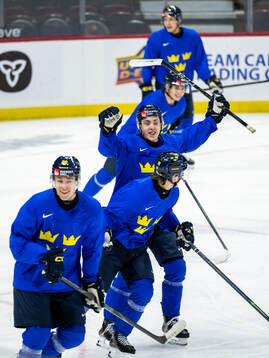 Linus Eriksson of Sweden celebrates at a practice session