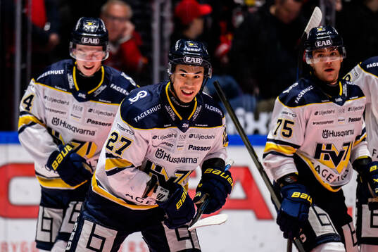 HV71s Radan Lenc och Jonathan Ang jublar