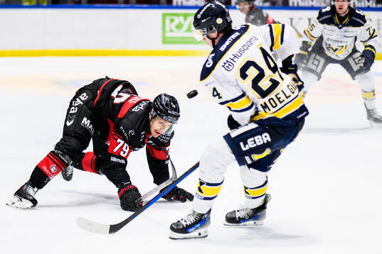 Malmö Redhawks Jakub Galvas och HV71s Oscar Fisker Molgaard
