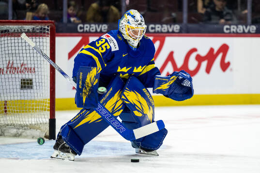 Goaltender Melker Thelin of Sweden