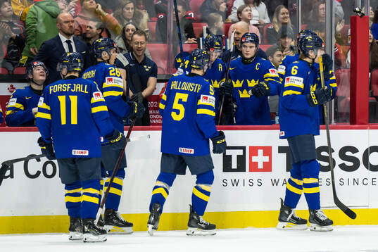 Players of Sweden celebrate