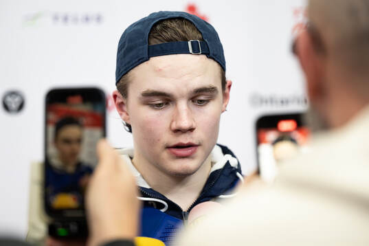 Axel Sandin-Pellikka of Sweden is interviewed in the