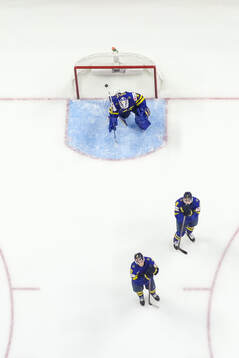 goaltender Melker Thelin, David Edstrom and Axel Hurtig of
