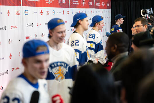 Goaltender Melker Thelin of Sweden is interviewed in the