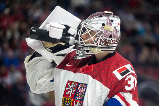 Goaltender Michael Hrabal of Czech Republic
