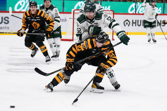 Färjestads August Tornberg och Skellefteås Jonathan Pudas