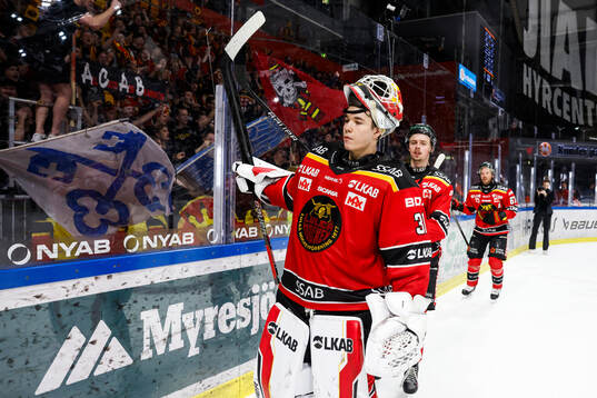 Luleås målvakt Matteus Ward jublar
