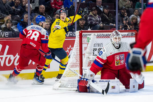 David Edstrom of Sweden celebrates scoring 2-2 behind